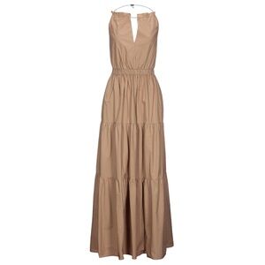 Erica CAVALLINI Tiered Poplin Maxi Dress Tan size USA 4 (fits 2-4)